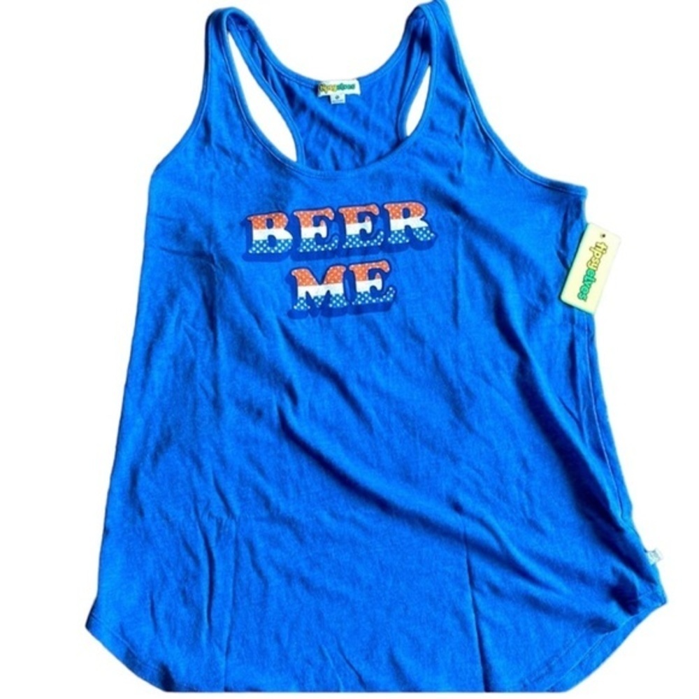 NWT Tipsy Elves Patriotic “Beer Me” Blue Tank Top